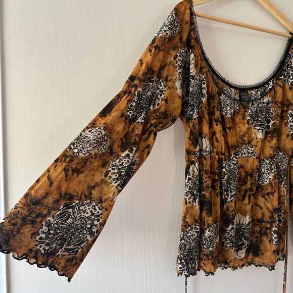 Vintage Suzie in the City Flare Sleeve Cinched Waist Scoop Lace Animal Y2K Large - Picture 2 of 8